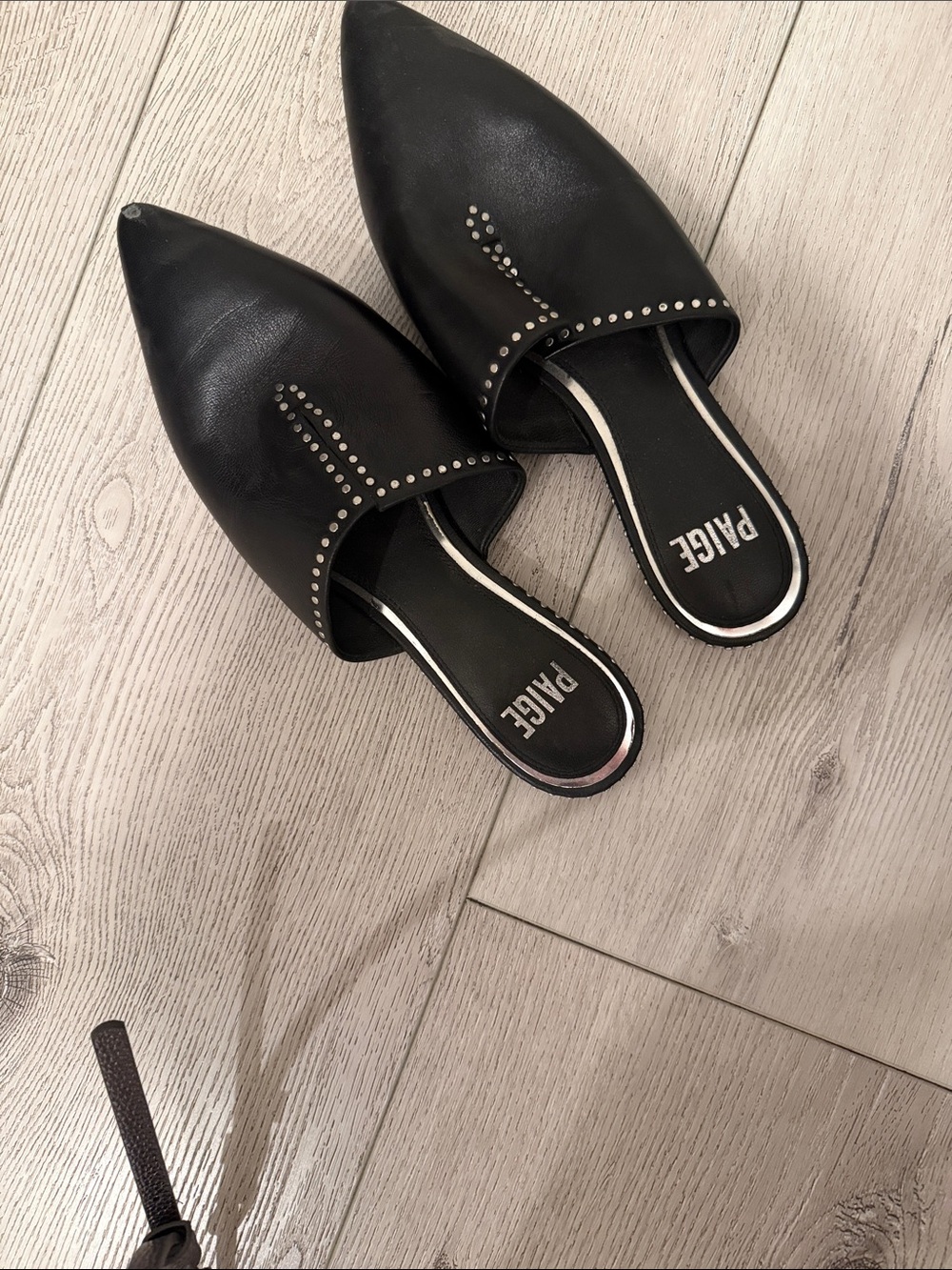 PAIGE Black Pointed-Toe Studded Mules